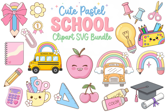 Download Cute Pastel School Clipart SVG Bundle - Premium Bundle