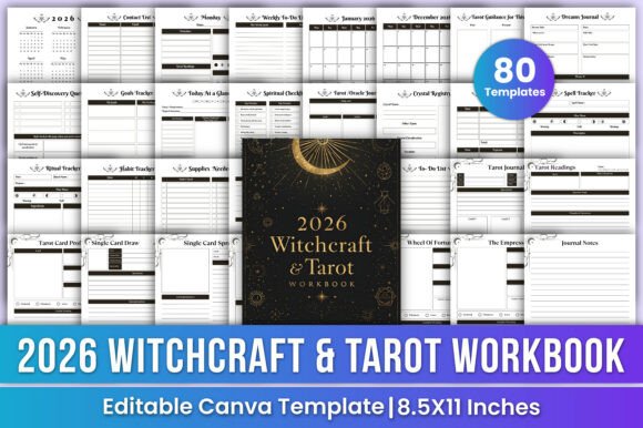 Download 2026 Witchcraft &amp; Tarot Workbook Canva - Premium Resources